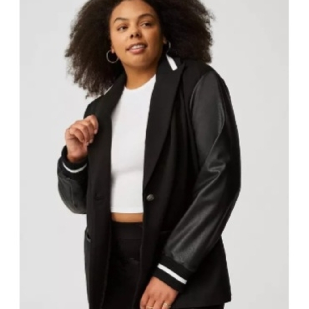 Torrid Black Varsity Jacket with Leather Sleeves